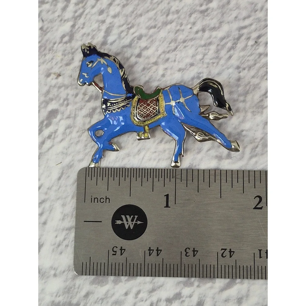 Siam Sterling Vintage Blue Enamel Horse Brooch Pin Silver Equestrian Thai